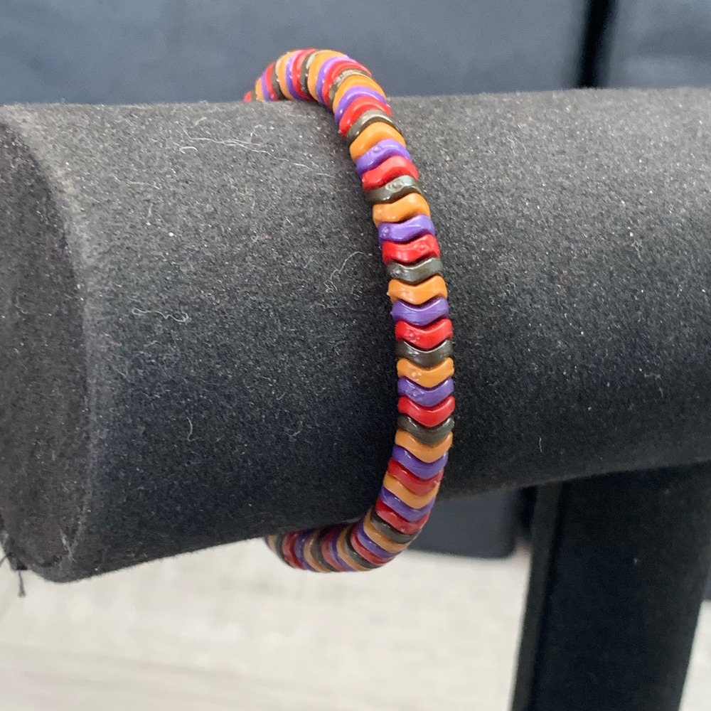 Multi Color Chevron Bead Stretch Bracelet Red Purple Orange Boho Stackable